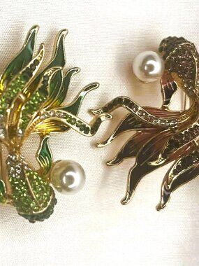 Gold Green  Fish Brooch Rhinestone Pin NEW 5cm Statement Fashion Jewelry